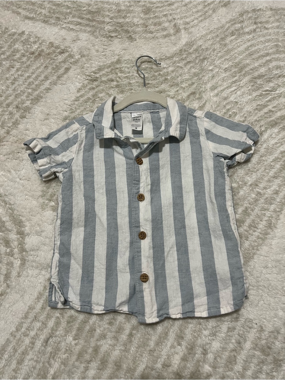 Carter's Blue & White Striped Short-Sleeve Button-Down Shirt